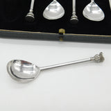 Boxed Set of Six Sterling Silver Seal Terminal Teaspoons Antique 1924 Sheffield