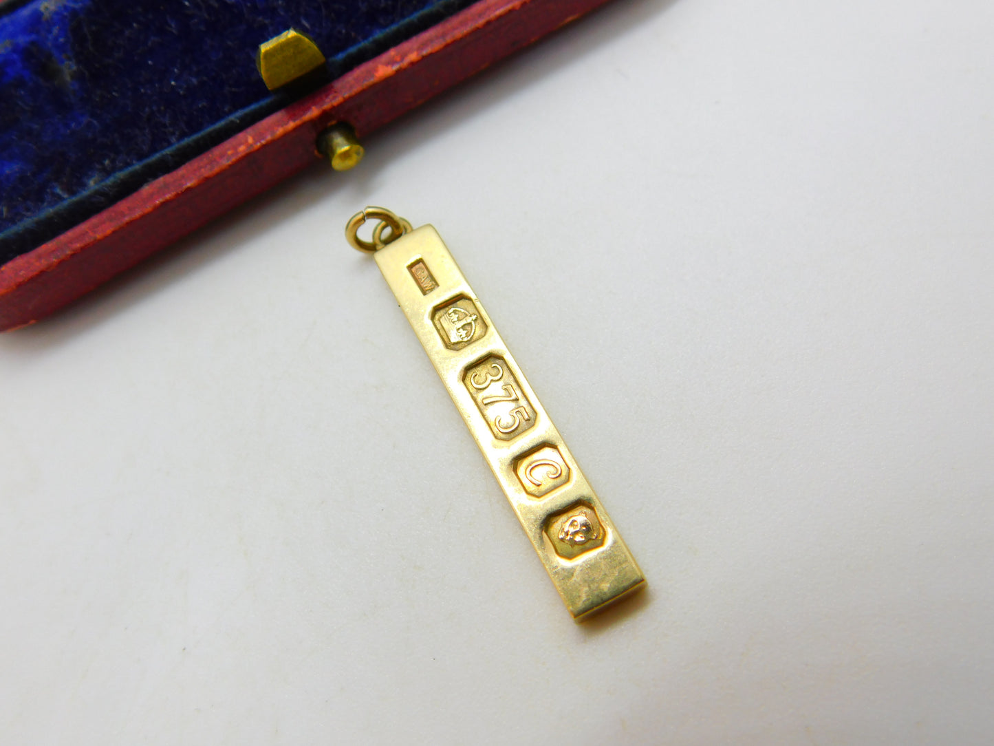 English 9ct Yellow Gold 1977 Bullion Bar Pendant or Charm Vintage London