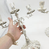 Pair of Large Mexican Cast Sterling Silver Candelabras Juvento Lopez Reyes 2.51kg Mexico City c1930