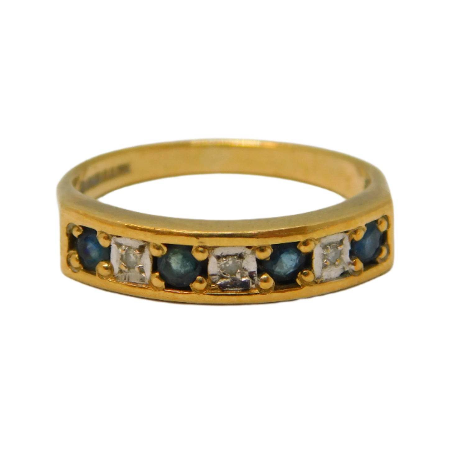 9ct Yellow Gold, Sapphire & Diamond Half-Eternity Ring Vintage 1994 Birmingham