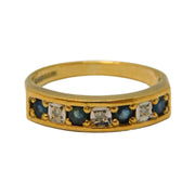 9ct Yellow Gold, Sapphire & Diamond Half-Eternity Ring Vintage 1994 Birmingham
