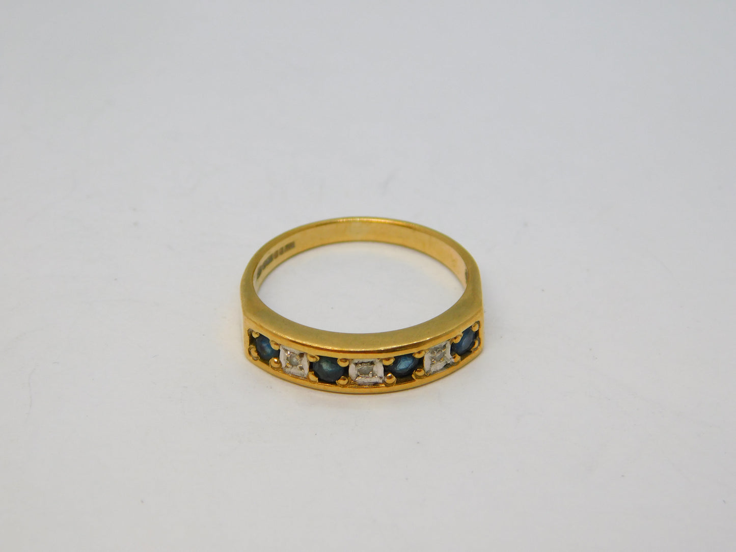 9ct Yellow Gold, Sapphire & Diamond Half-Eternity Ring Vintage 1994 Birmingham