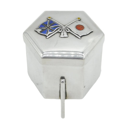 WW1 Japanese Miyamoto Sterling Silver Enamel UK & Japan Allied Flag Box Antique c1914