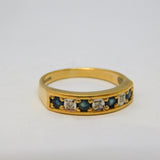 9ct Yellow Gold, Sapphire & Diamond Half-Eternity Ring Vintage 1994 Birmingham
