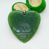9ct Gold New Zealand Nephrite Jade Heart Pendant Carved Kiwi Antique c1920