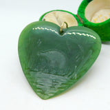 9ct Gold New Zealand Nephrite Jade Heart Pendant Carved Kiwi Antique c1920