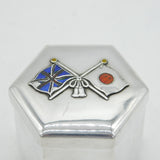 WW1 Japanese Miyamoto Sterling Silver Enamel UK & Japan Allied Flag Box Antique c1914