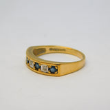 9ct Yellow Gold, Sapphire & Diamond Half-Eternity Ring Vintage 1994 Birmingham