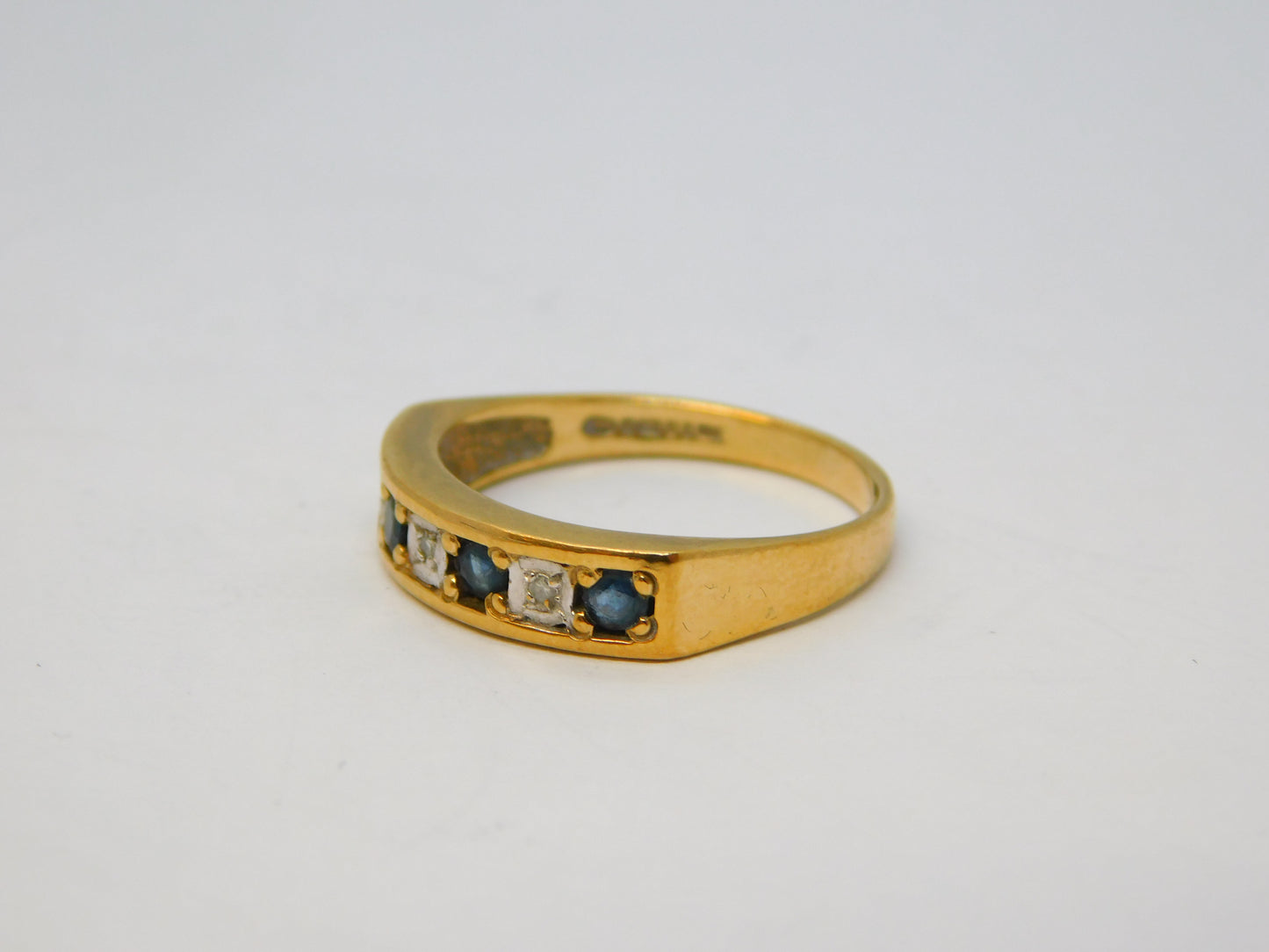 9ct Yellow Gold, Sapphire & Diamond Half-Eternity Ring Vintage 1994 Birmingham