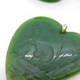 9ct Gold New Zealand Nephrite Jade Heart Pendant Carved Kiwi Antique c1920