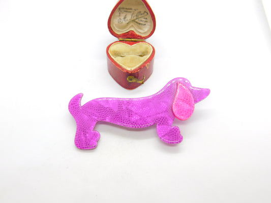 Dachshund Sausage Dog Lea Stein Paris Brooch Pin Vintage c1960