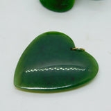 9ct Gold New Zealand Nephrite Jade Heart Pendant Carved Kiwi Antique c1920