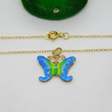 Sterling Silver Gilt Colourful Enamel Butterfly Drop Pendant Vintage c1970
