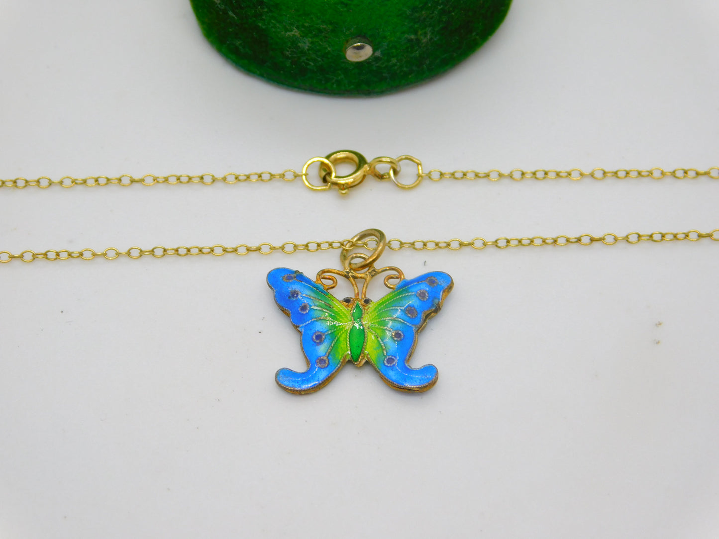 Sterling Silver Gilt Colourful Enamel Butterfly Drop Pendant Vintage c1970