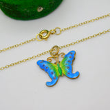 Sterling Silver Gilt Colourful Enamel Butterfly Drop Pendant Vintage c1970