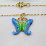 Sterling Silver Gilt Colourful Enamel Butterfly Drop Pendant Vintage c1970