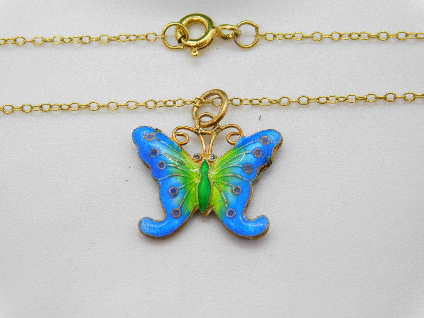 Sterling Silver Gilt Colourful Enamel Butterfly Drop Pendant Vintage c1970