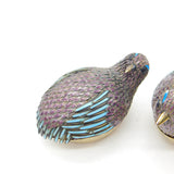 Pair of Chinese Sterling Silver Purple-Blue Enamel Quail Bird Trinket Boxes 1920
