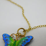 Sterling Silver Gilt Colourful Enamel Butterfly Drop Pendant Vintage c1970