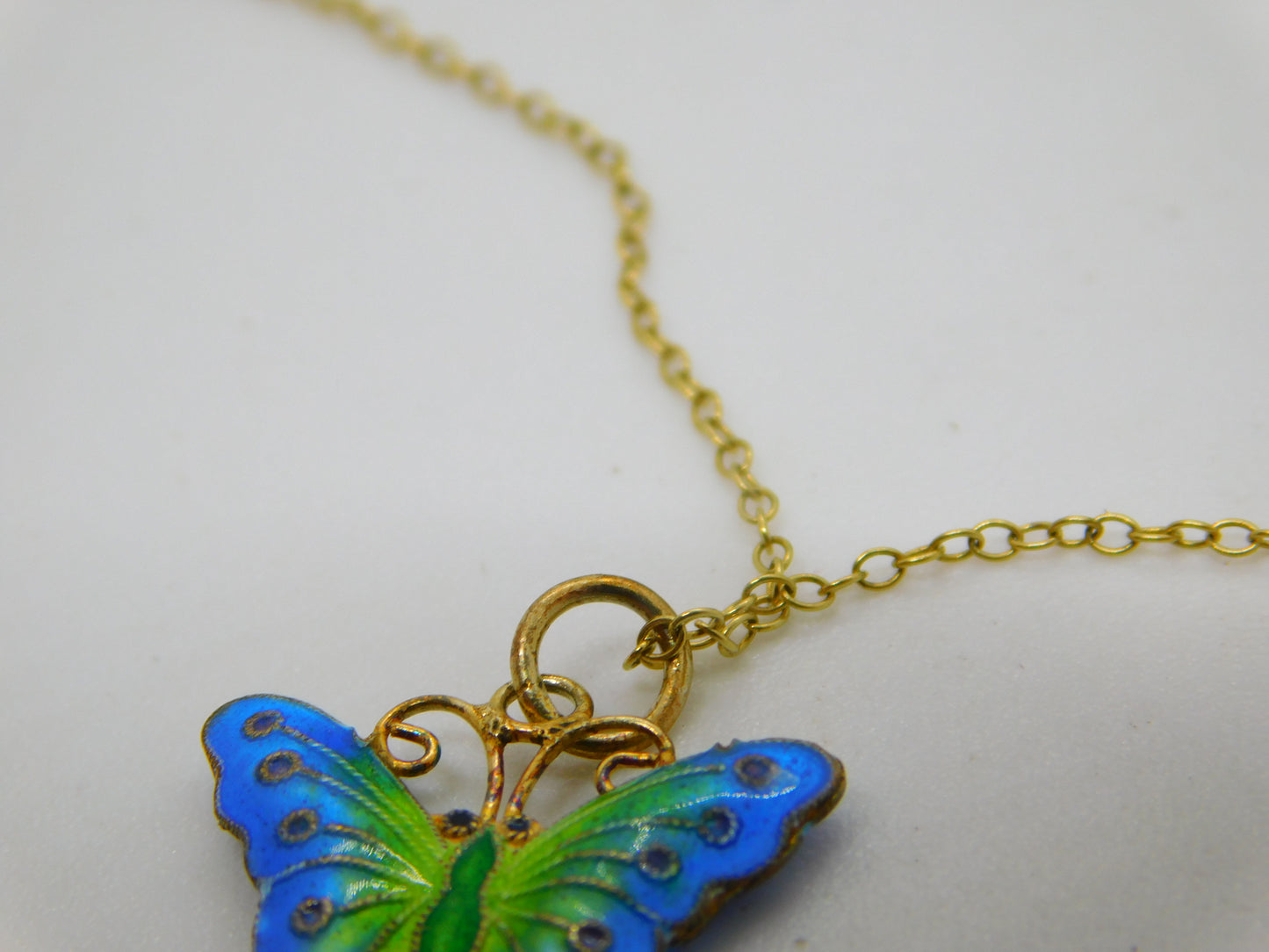 Sterling Silver Gilt Colourful Enamel Butterfly Drop Pendant Vintage c1970