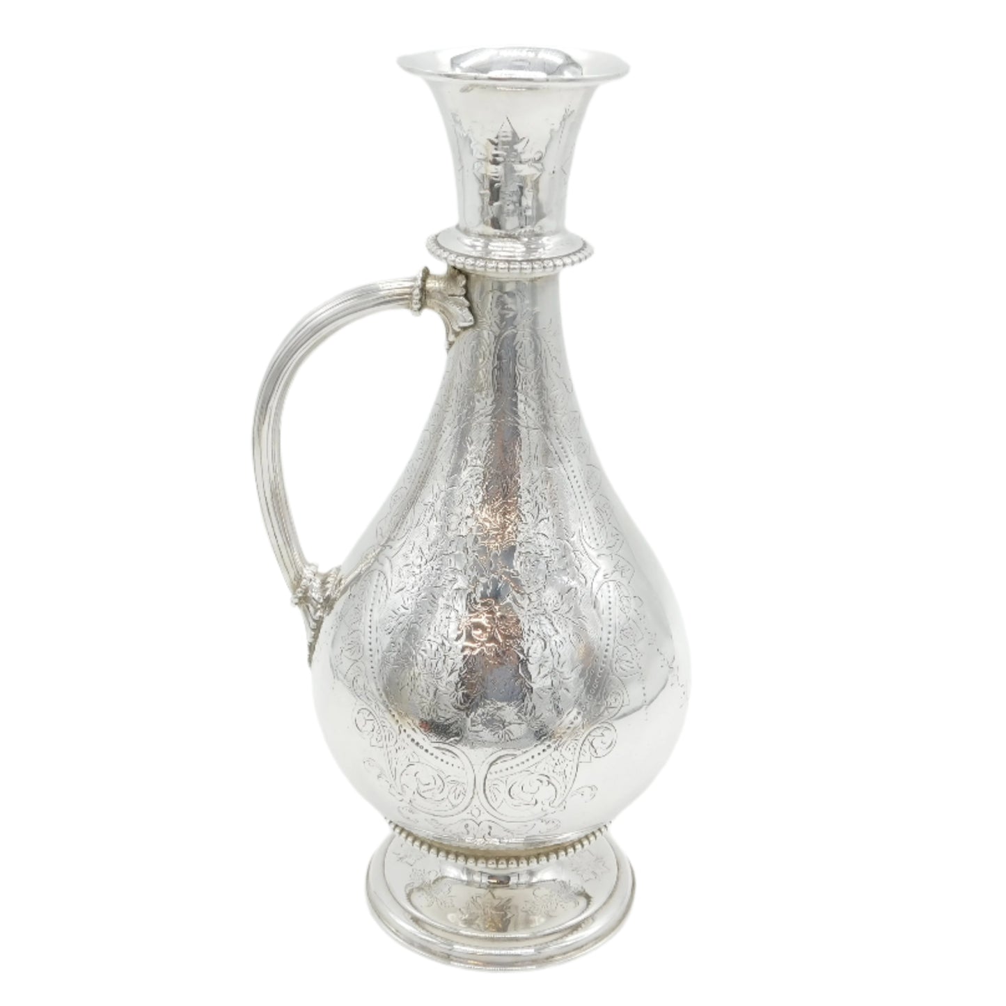 Victorian Large Sterling Silver Floral Decorated Wine Ewer Antique 1861 London