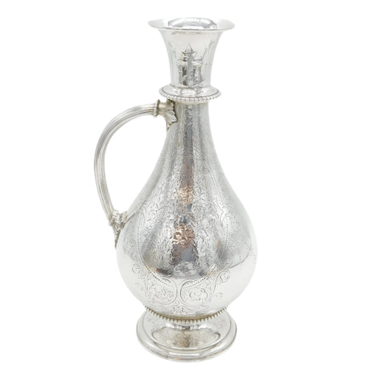 Victorian Large Sterling Silver Floral Decorated Wine Ewer Antique 1861 London