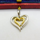Double Heart Diamond Set Two Colour 18ct Gold Pendant Vintage c1980