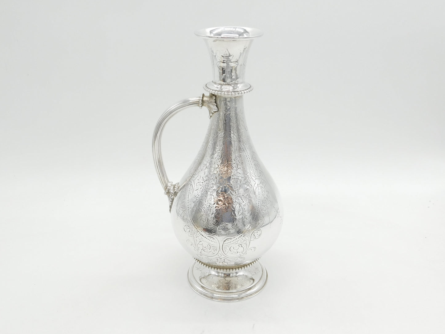 Victorian Large Sterling Silver Floral Decorated Wine Ewer Antique 1861 London