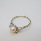 10ct White Gold, Cultured Pearl & Diamond Crossover Ring Vintage c1970