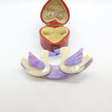 Lea Stein Paris Pair of Swans Kissing Brooch Pin Vintage c1960 French