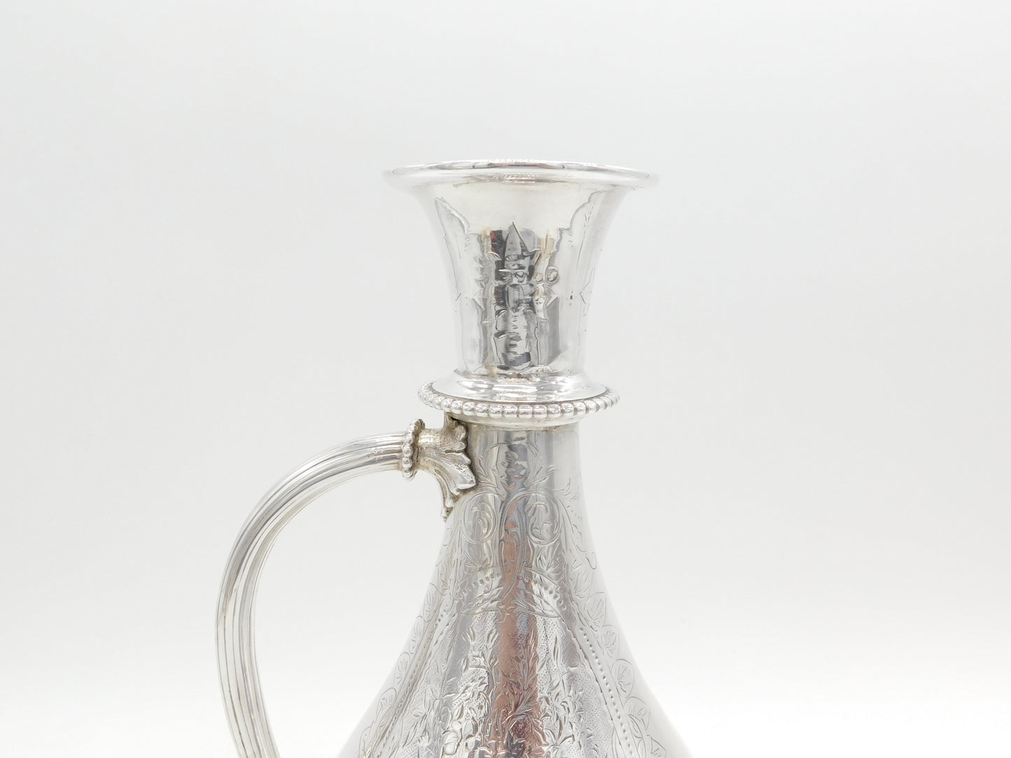 Victorian Large Sterling Silver Floral Decorated Wine Ewer Antique 1861 London