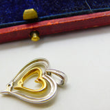 Double Heart Diamond Set Two Colour 18ct Gold Pendant Vintage c1980