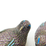 Pair of Chinese Sterling Silver Purple-Blue Enamel Quail Bird Trinket Boxes 1920