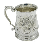 George III Sterling Silver Floral Christening Mug Tankard Antique c1760 London