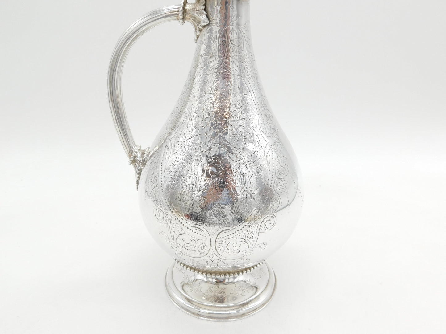 Victorian Large Sterling Silver Floral Decorated Wine Ewer Antique 1861 London
