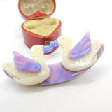 Lea Stein Paris Pair of Swans Kissing Brooch Pin Vintage c1960 French
