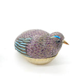 Pair of Chinese Sterling Silver Purple-Blue Enamel Quail Bird Trinket Boxes 1920