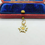 14ct Yellow Gold & Enamel Mountain Edelweiss Flower Charm Antique c1940