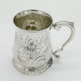 George III Sterling Silver Floral Christening Mug Tankard Antique c1760 London