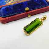 Baguette Cut Green Tourmaline in 18ct Yellow Gold Pendant Vintage c1980
