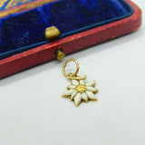 14ct Yellow Gold & Enamel Mountain Edelweiss Flower Charm Antique c1940