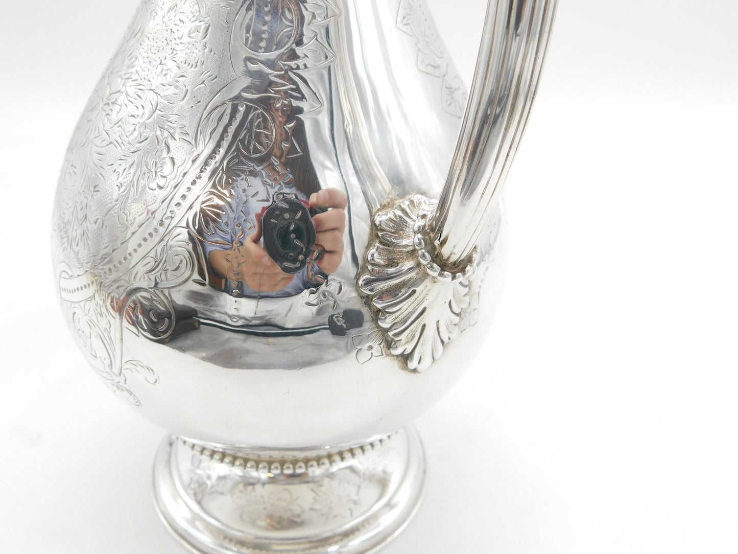 Victorian Large Sterling Silver Floral Decorated Wine Ewer Antique 1861 London
