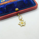 14ct Yellow Gold & Enamel Mountain Edelweiss Flower Charm Antique c1940