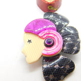 Lea Stein Paris Marked Ladies Face Brooch Pin Vintage c1960