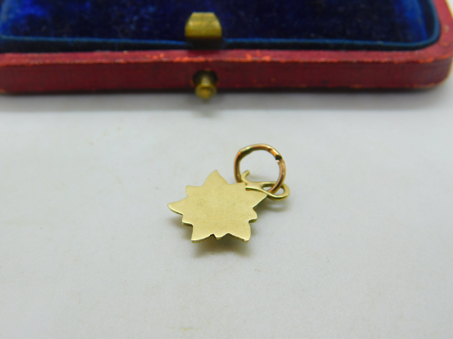 14ct Yellow Gold & Enamel Mountain Edelweiss Flower Charm Antique c1940