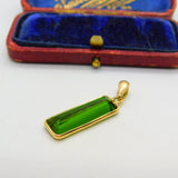 Baguette Cut Green Tourmaline in 18ct Yellow Gold Pendant Vintage c1980