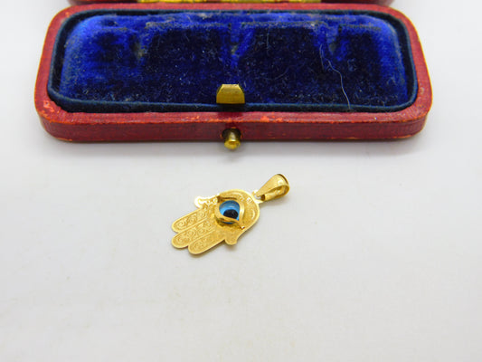 All Seeing Eye in Hand of Fatima 18ct Yellow Gold Charm Pendant Vintage c1980