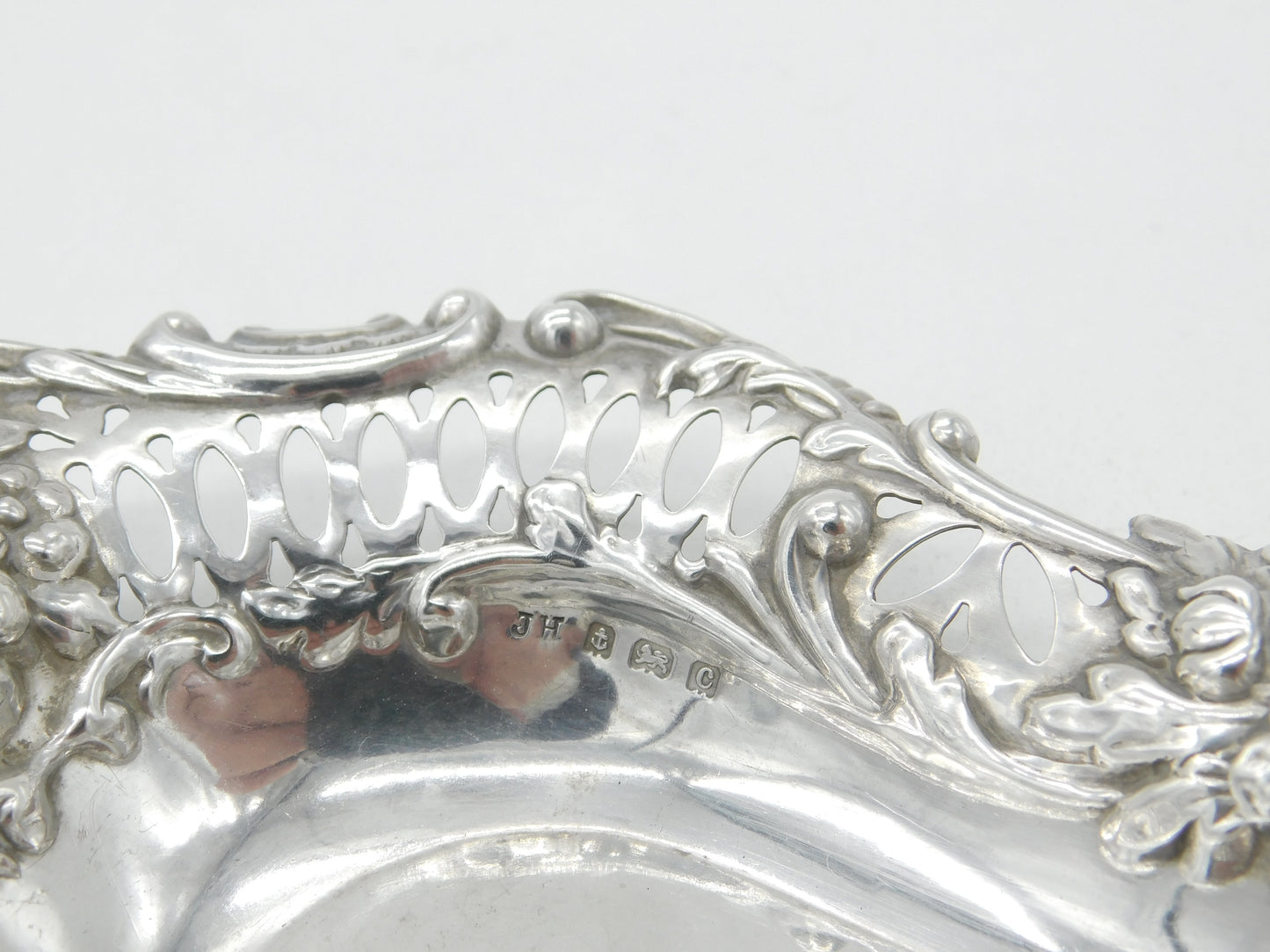 Edwardian Sterling Silver Pierced Floral Dish 1902 Birmingham Antique