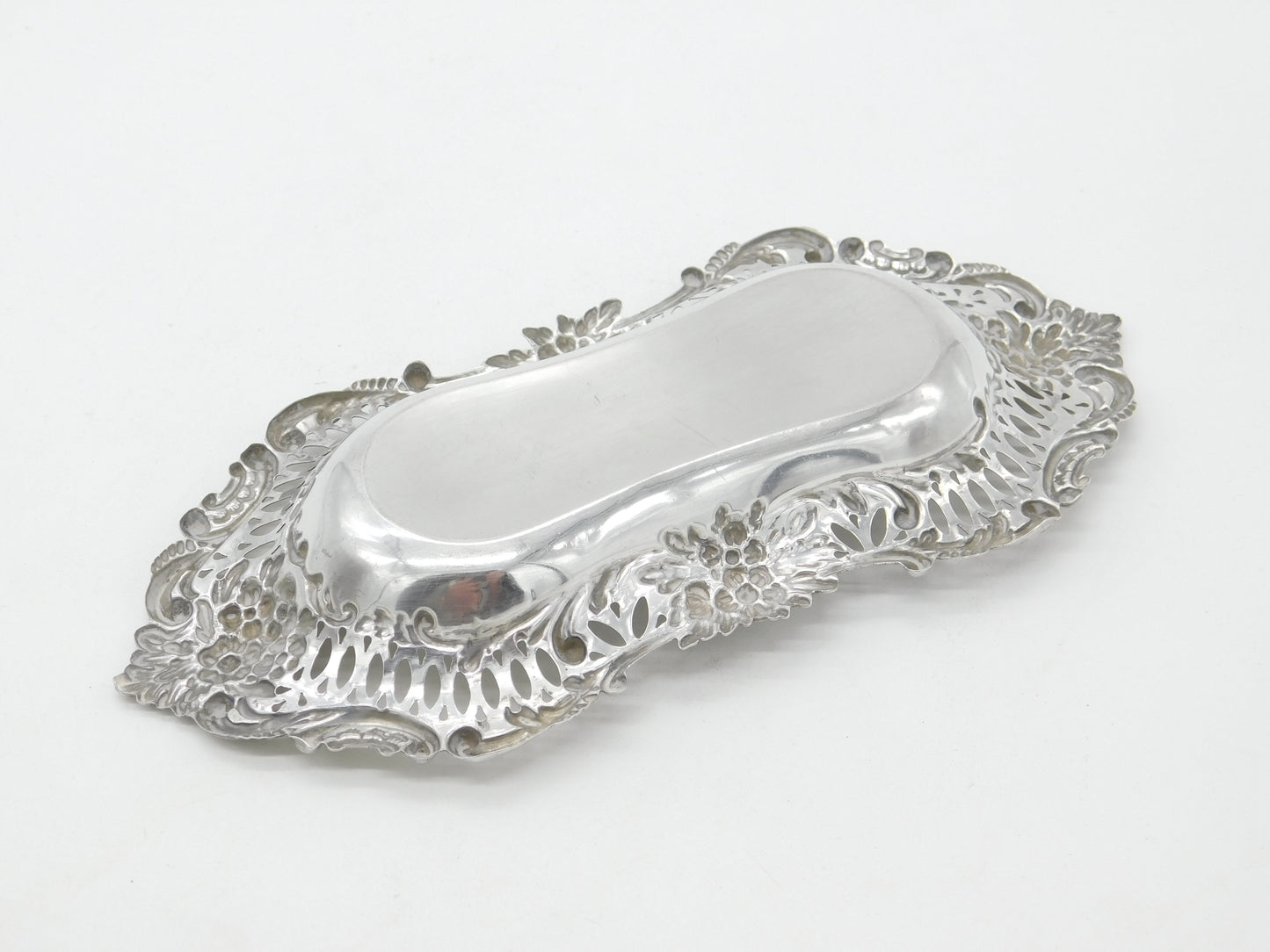 Edwardian Sterling Silver Pierced Floral Dish 1902 Birmingham Antique