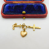 Faith Hope and Charity or Heart Cross Anchor 9ct Yellow Gold Charm Vintage 1990